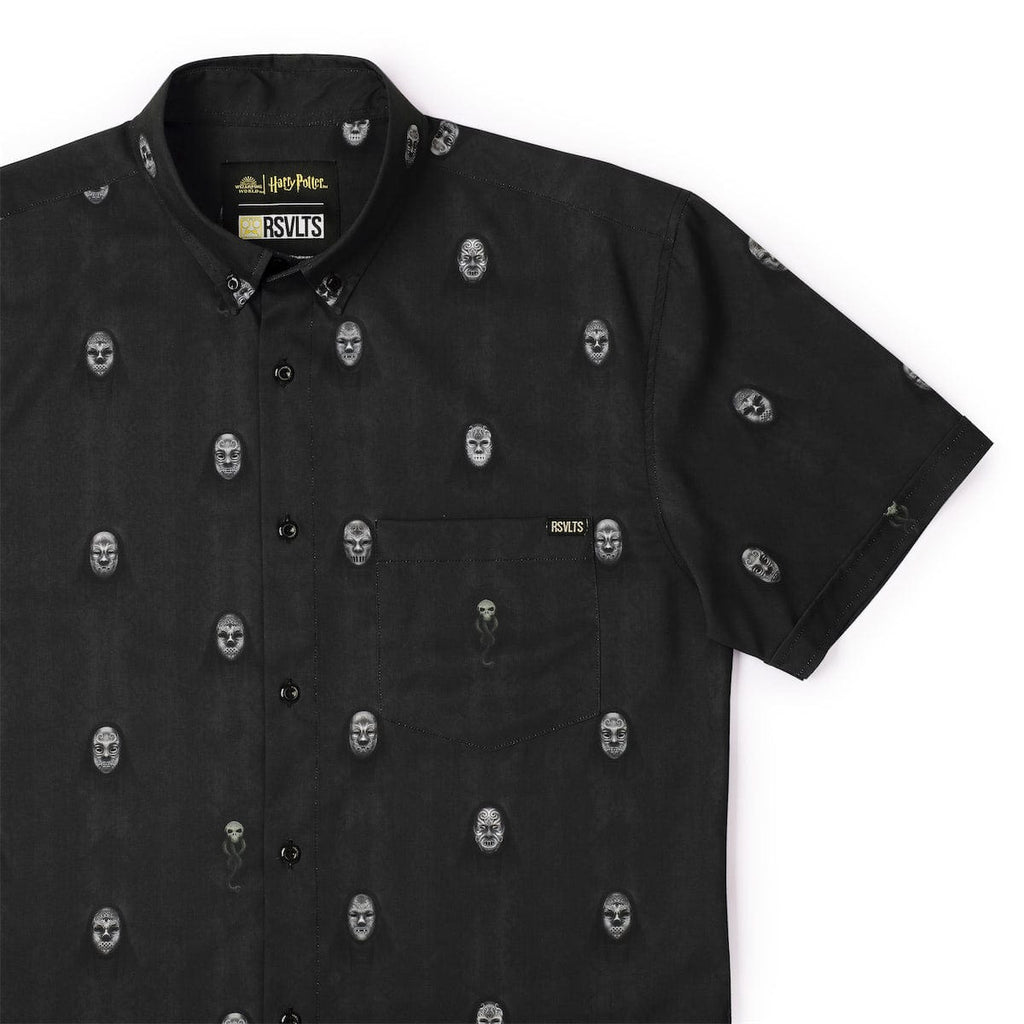 RSVLTS Morsmordre KUNUFLEX Short Sleeve Shirt in Black — front view
