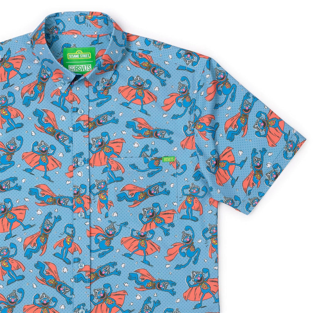 RSVLTS Super Grover KUNUFLEX Short Sleeve Shirt in Blue — front view