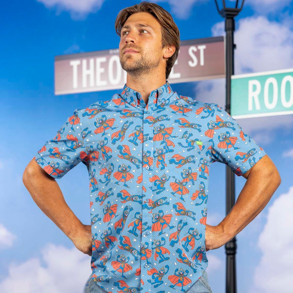 RSVLTS Super Grover KUNUFLEX Short Sleeve Shirt in Blue — detail 5