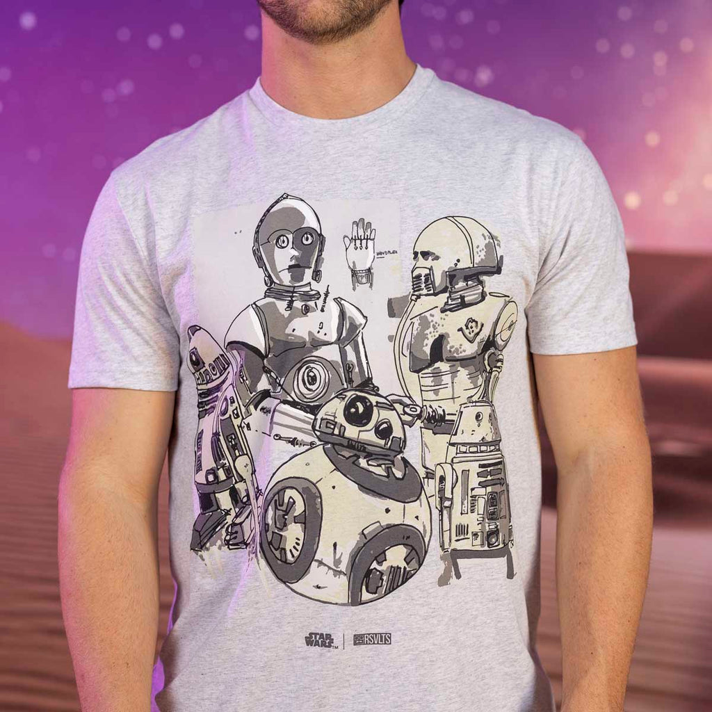 RSVLTS Droid Drawings Crewneck Tee in Gray — front view
