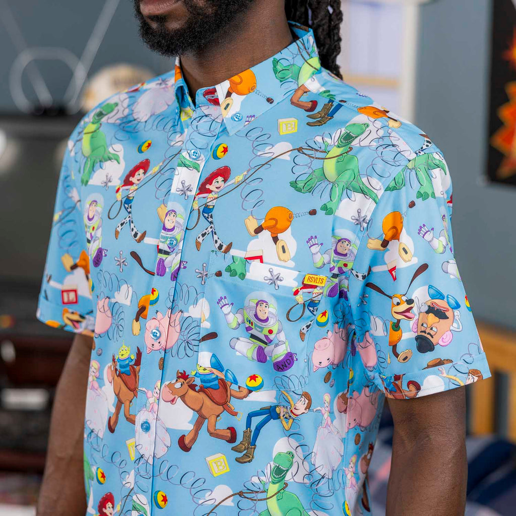 RSVLTS Andy's Toy Box KUNUFLEX Short Sleeve Shirt in Blue — detail 4