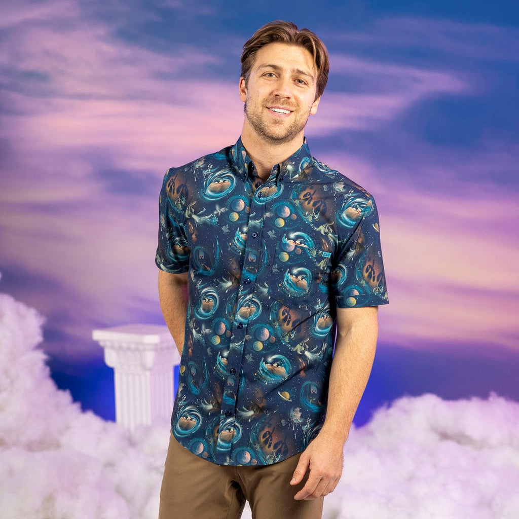 RSVLTS Across the Cosmos KUNUFLEX Short Sleeve Shirt in Blue — detail 6