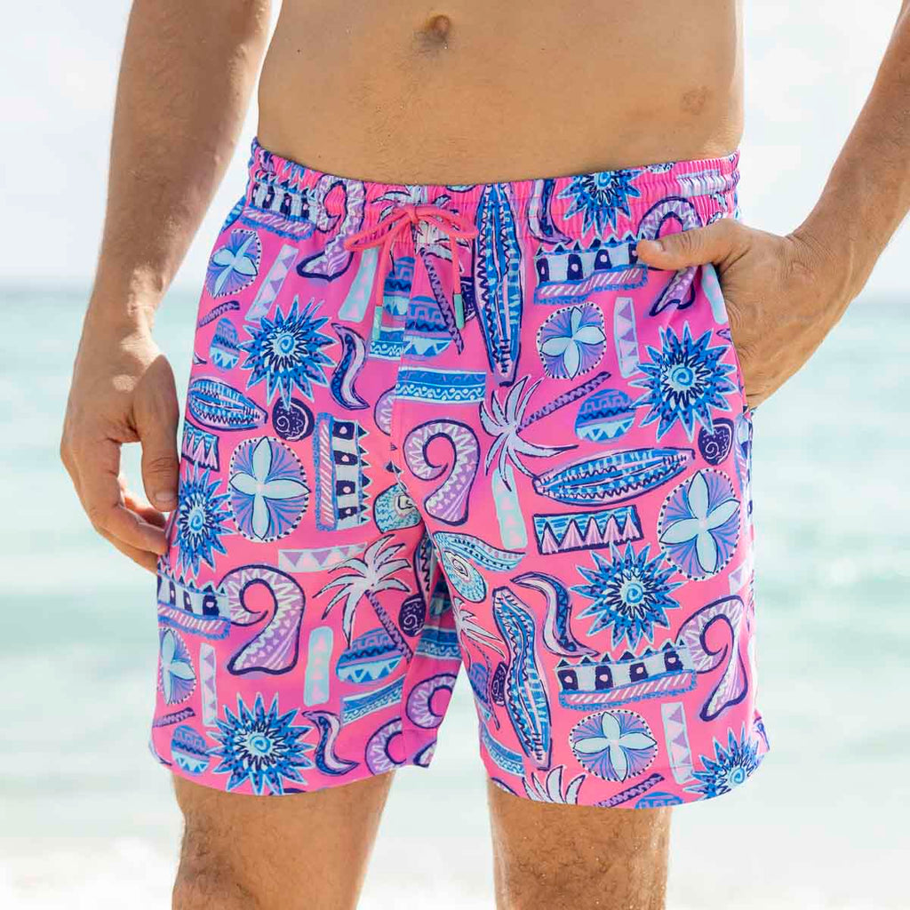 RSVLTS Pink Sand Beach Hybrid Shorts in Pink — front view