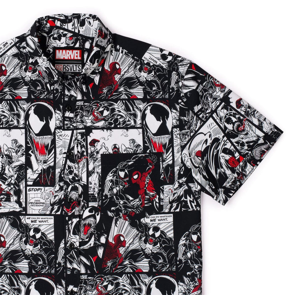 RSVLTS Spider vs. Symbiote KUNUFLEX Short Sleeve Shirt in Black — front view