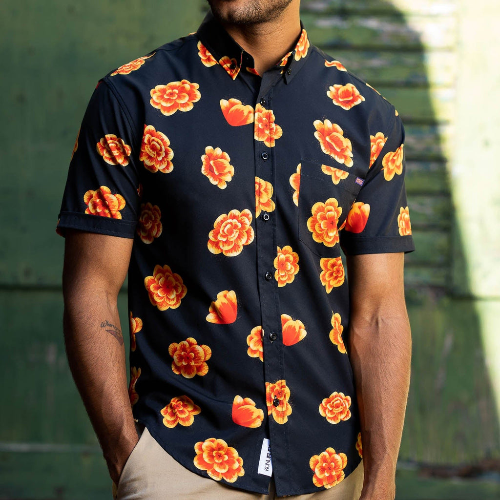 RSVLTS Marigolds KUNUFLEX Short Sleeve Shirt in Black — detail 2