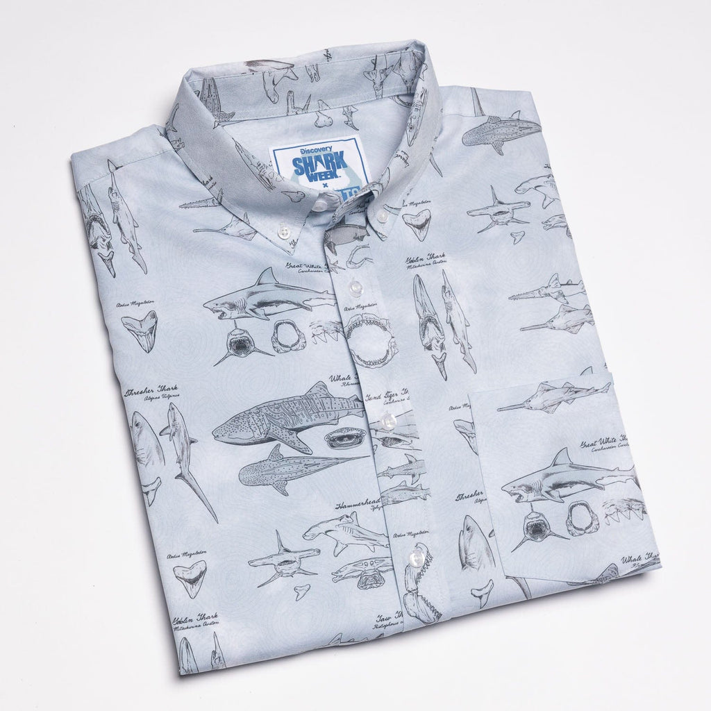 RSVLTS The Great Book of Sharks KUNUFLEX Short Sleeve Shirt in Gray — detail 6