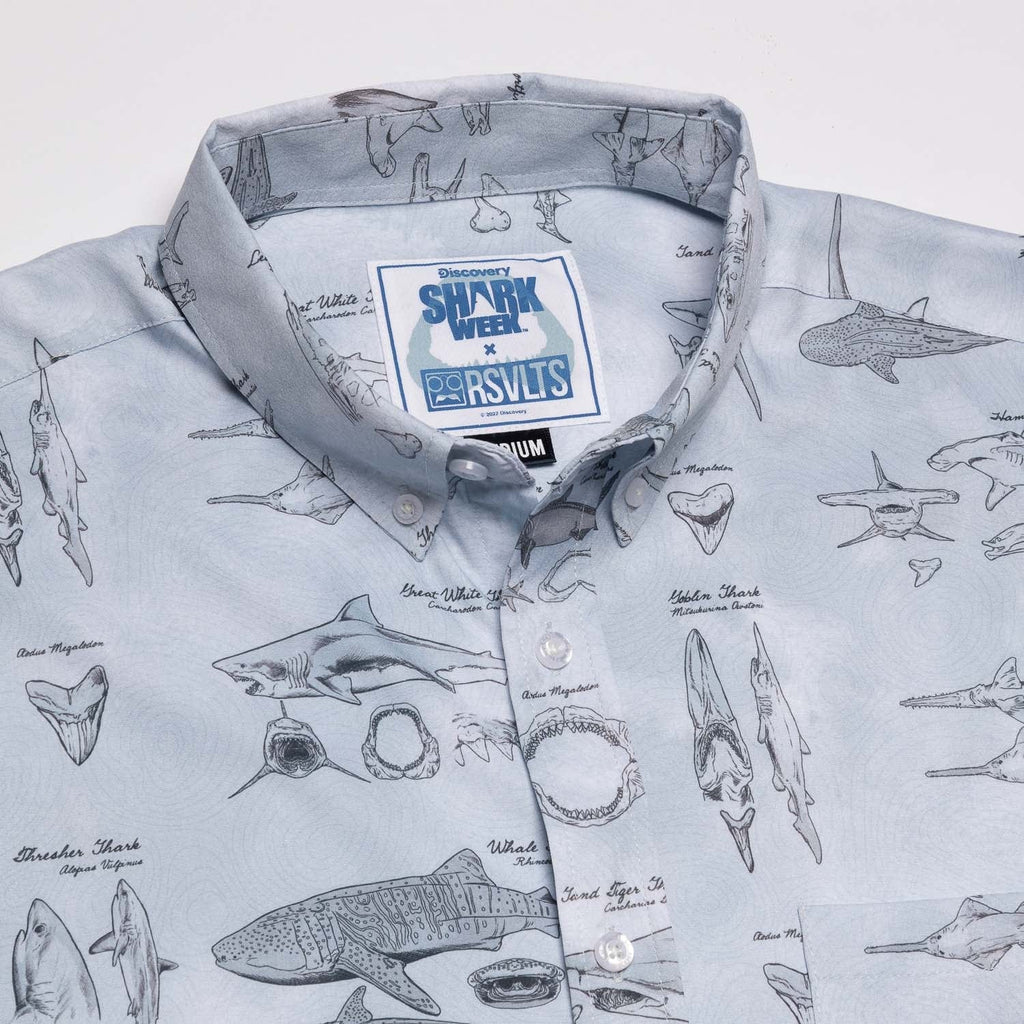 RSVLTS The Great Book of Sharks KUNUFLEX Short Sleeve Shirt in Gray — detail 8