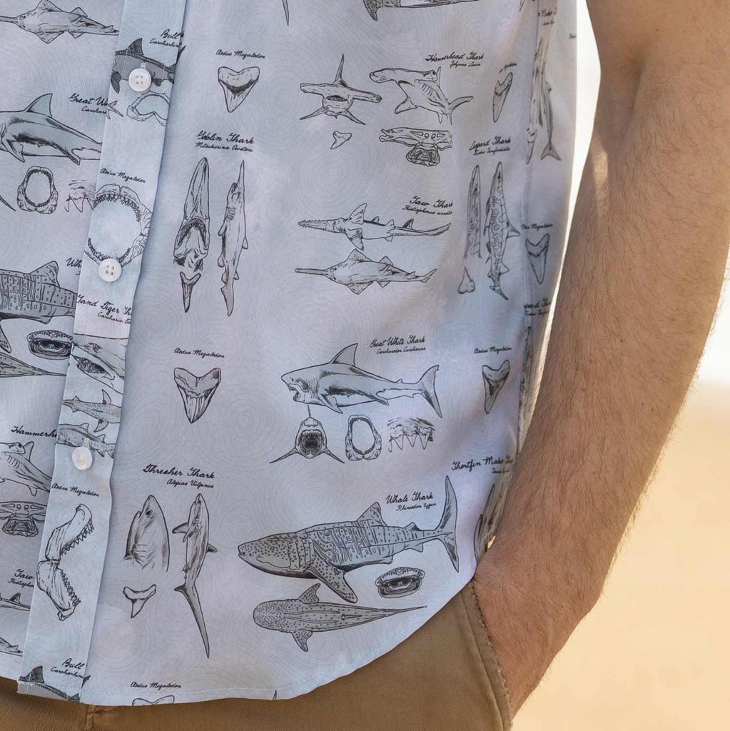 RSVLTS The Great Book of Sharks KUNUFLEX Short Sleeve Shirt in Gray — detail 9