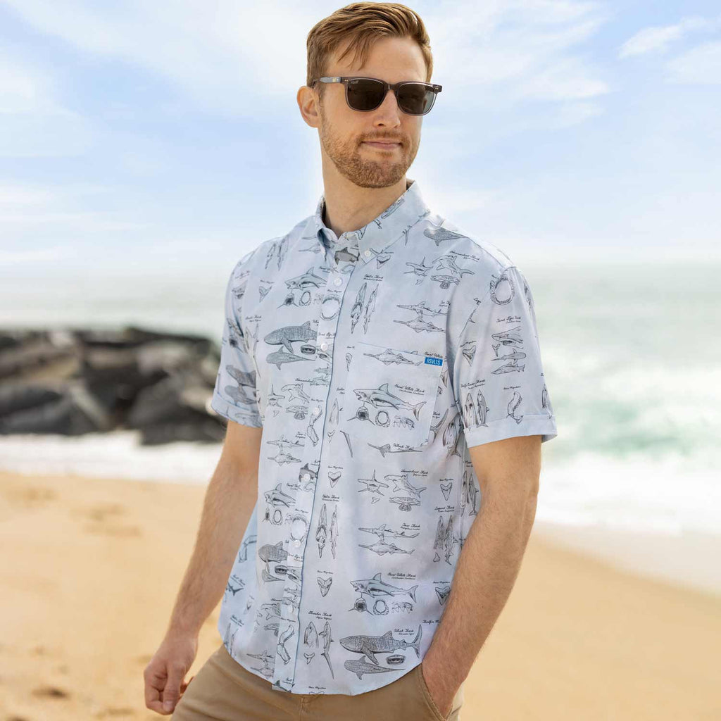 RSVLTS The Great Book of Sharks KUNUFLEX Short Sleeve Shirt in Gray — detail 3