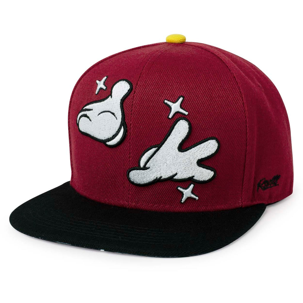 RSVLTS Mickey’s Magic Mitts Snapback Hat in Red — front view