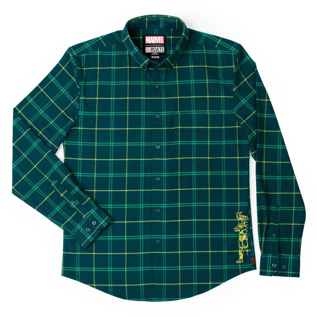 RSVLTS Loki BorlandFlex Long Sleeve Flannel in Green — front view