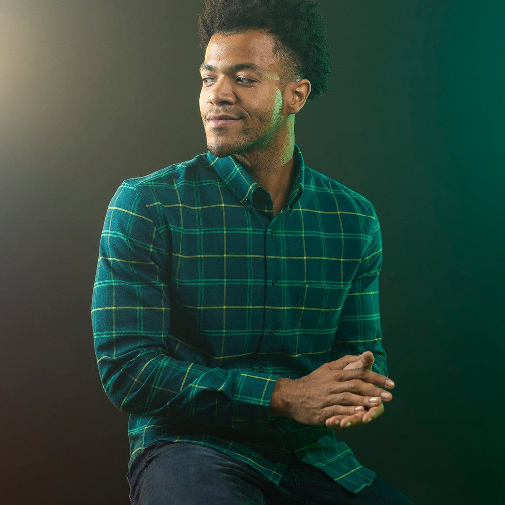 RSVLTS Loki BorlandFlex Long Sleeve Flannel in Green — detail 5