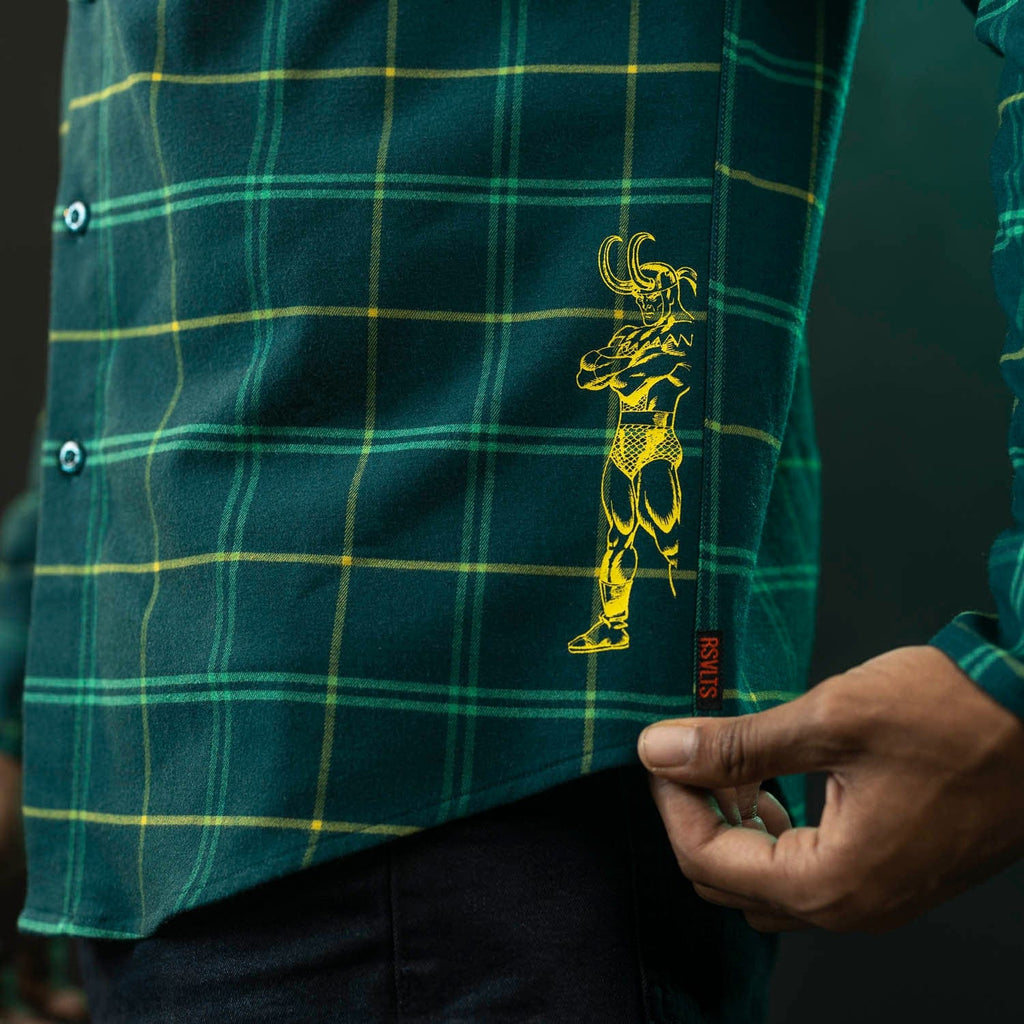 RSVLTS Loki BorlandFlex Long Sleeve Flannel in Green — detail 3