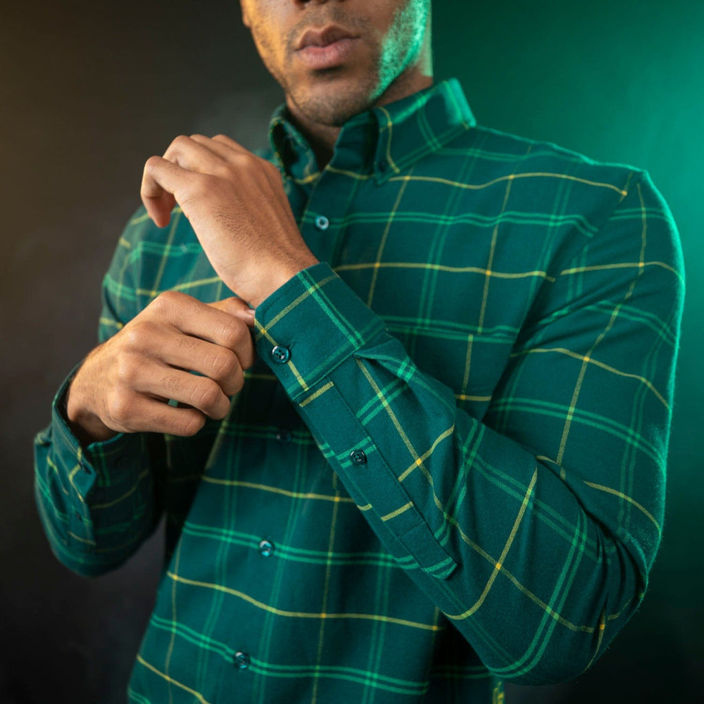 RSVLTS Loki BorlandFlex Long Sleeve Flannel in Green — detail 6
