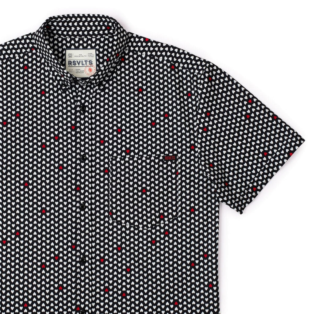 RSVLTS Tell It to My Hearts KUNUFLEX Short Sleeve Shirt in Black — front view