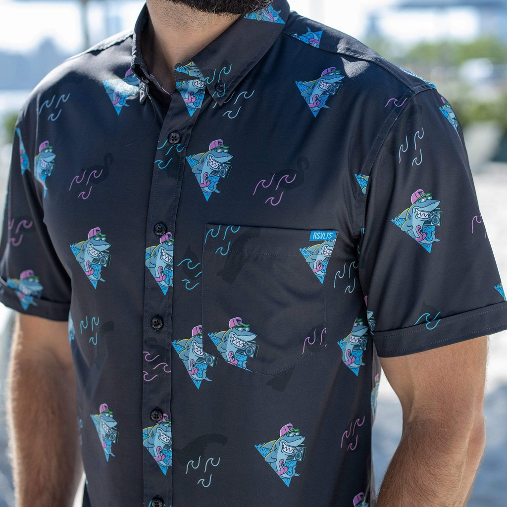 RSVLTS Boom Sharkalarka KUNUFLEX Short Sleeve Shirt in Black — detail 16