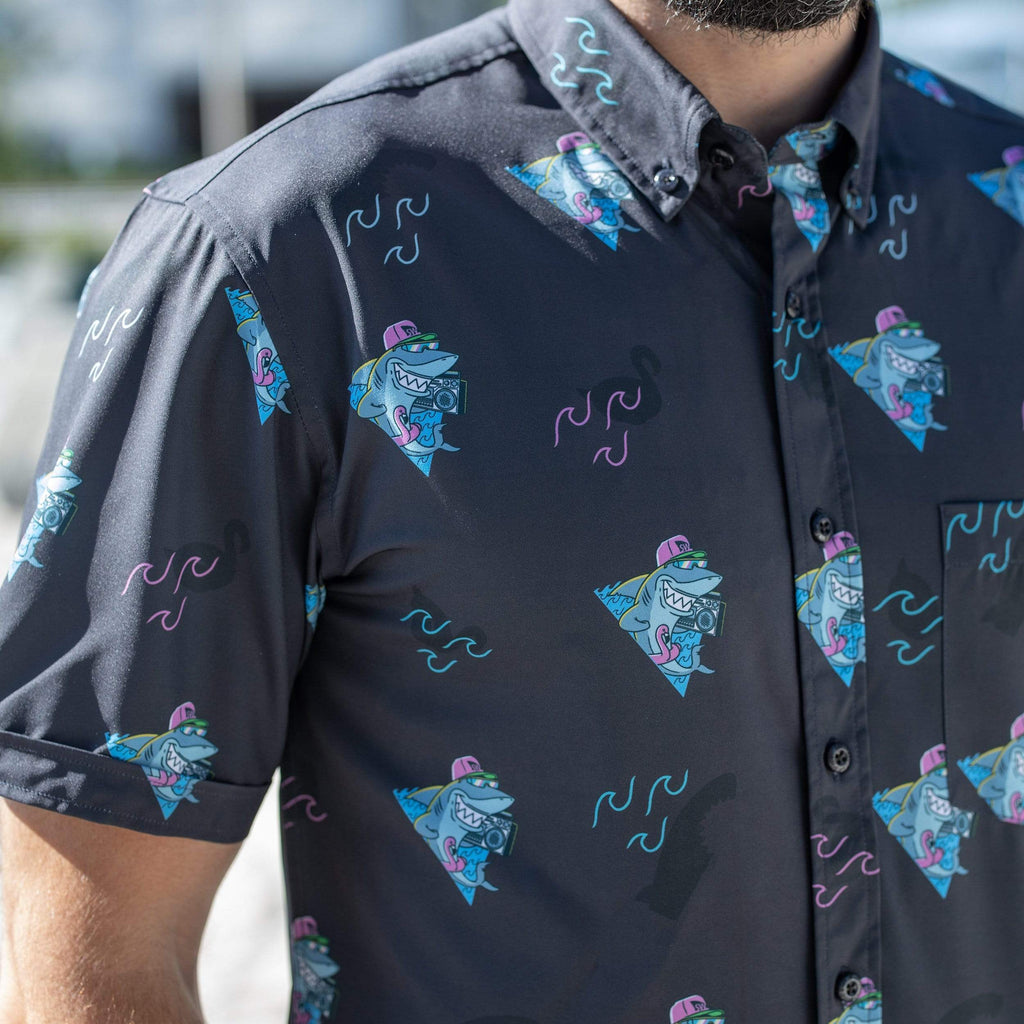 RSVLTS Boom Sharkalarka KUNUFLEX Short Sleeve Shirt in Black — detail 17