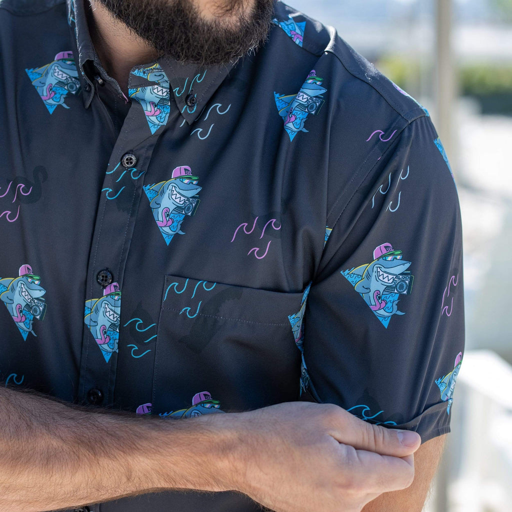 RSVLTS Boom Sharkalarka KUNUFLEX Short Sleeve Shirt in Black — detail 15