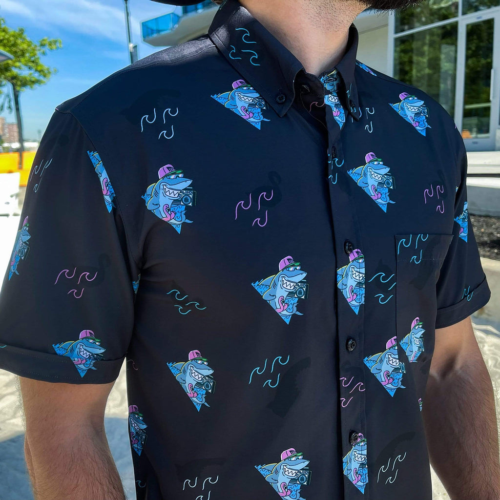RSVLTS Boom Sharkalarka KUNUFLEX Short Sleeve Shirt in Black — detail 14