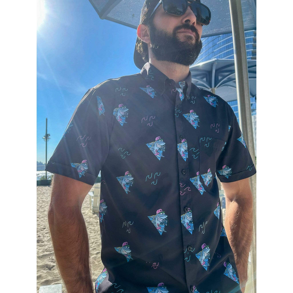 RSVLTS Boom Sharkalarka KUNUFLEX Short Sleeve Shirt in Black — detail 4