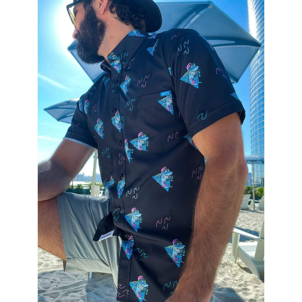 RSVLTS Boom Sharkalarka KUNUFLEX Short Sleeve Shirt in Black — detail 9