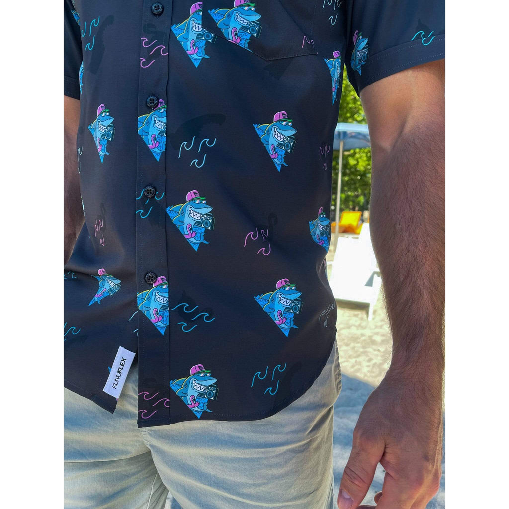 RSVLTS Boom Sharkalarka KUNUFLEX Short Sleeve Shirt in Black — detail 10