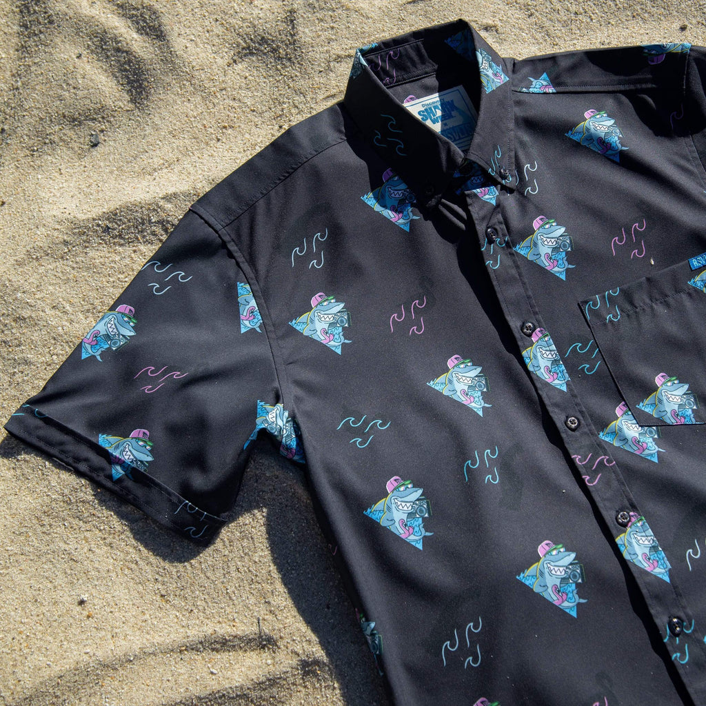 RSVLTS Boom Sharkalarka KUNUFLEX Short Sleeve Shirt in Black — detail 6