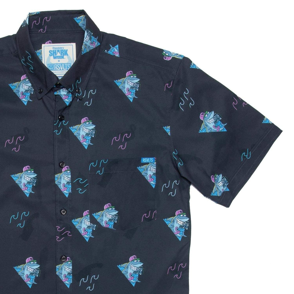 RSVLTS Boom Sharkalarka KUNUFLEX Short Sleeve Shirt in Black — front view