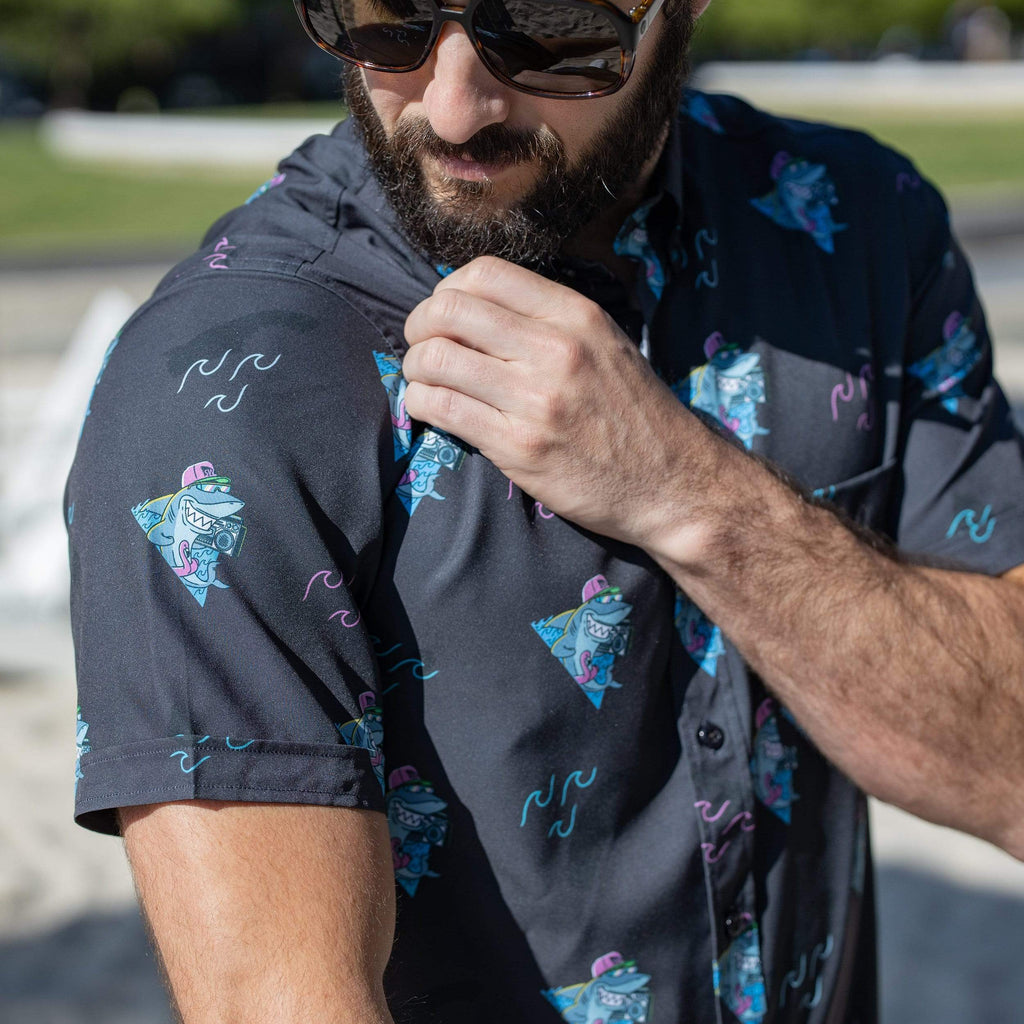 RSVLTS Boom Sharkalarka KUNUFLEX Short Sleeve Shirt in Black — detail 7