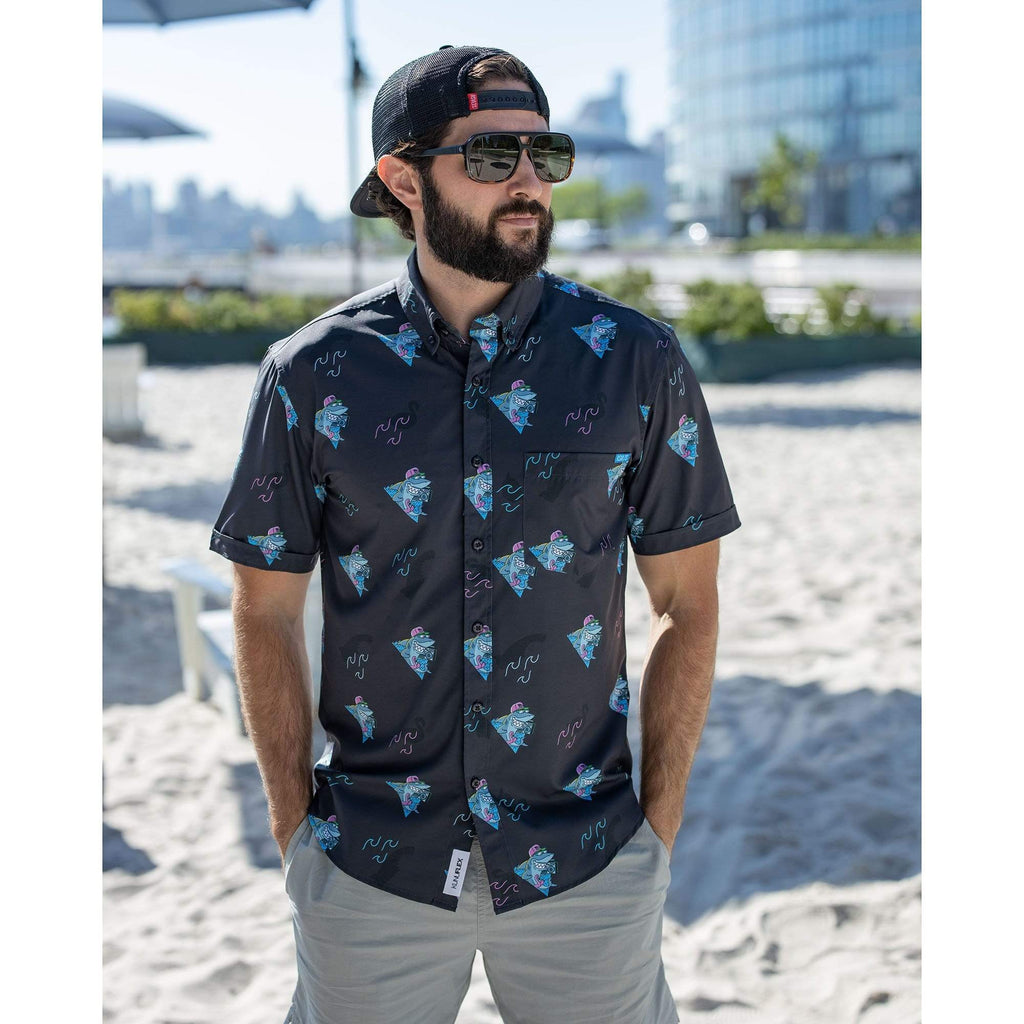 RSVLTS Boom Sharkalarka KUNUFLEX Short Sleeve Shirt in Black — detail 8
