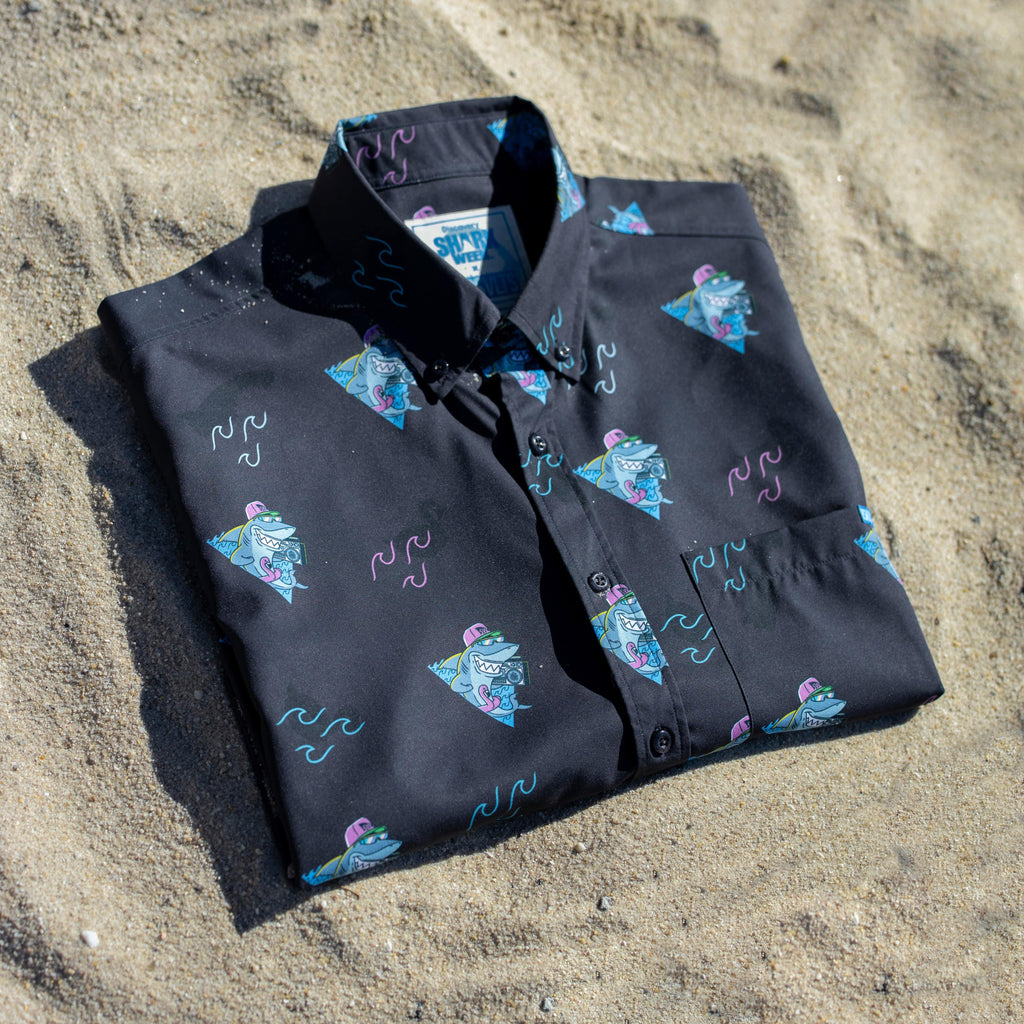 RSVLTS Boom Sharkalarka KUNUFLEX Short Sleeve Shirt in Black — detail 12