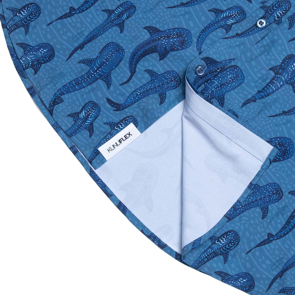 RSVLTS Whale Shark KUNUFLEX Short Sleeve Shirt in Blue — detail 13