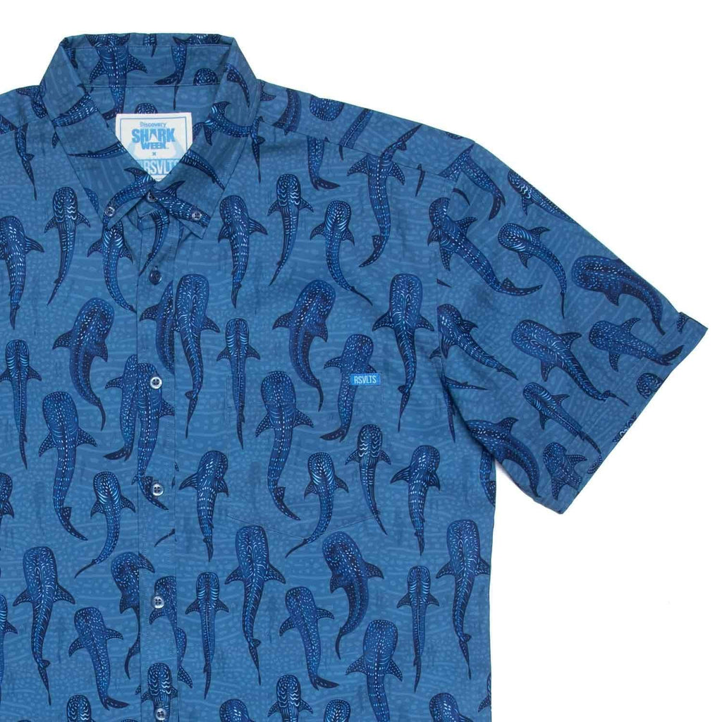 RSVLTS Whale Shark KUNUFLEX Short Sleeve Shirt in Blue — front view