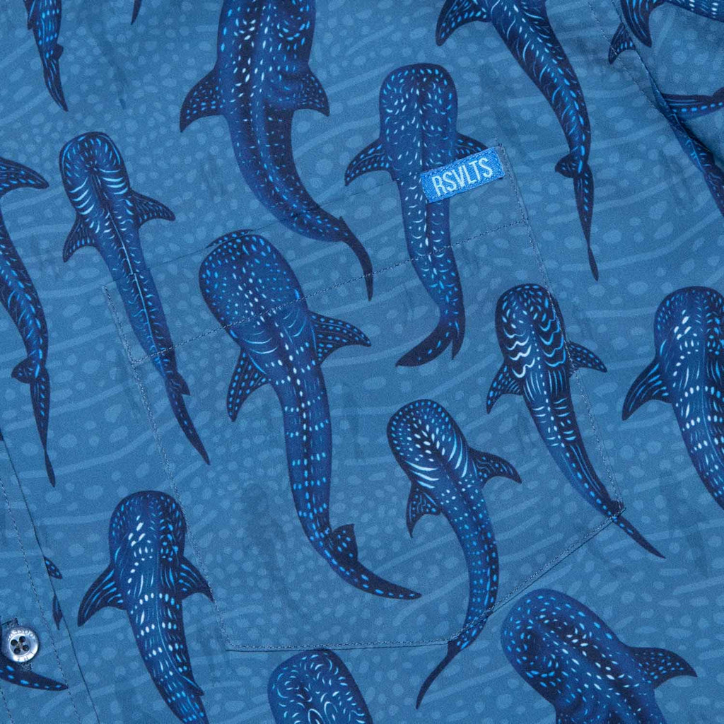 RSVLTS Whale Shark KUNUFLEX Short Sleeve Shirt in Blue — detail 11