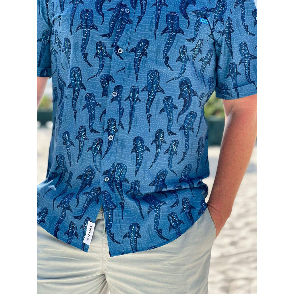 RSVLTS Whale Shark KUNUFLEX Short Sleeve Shirt in Blue — detail 10