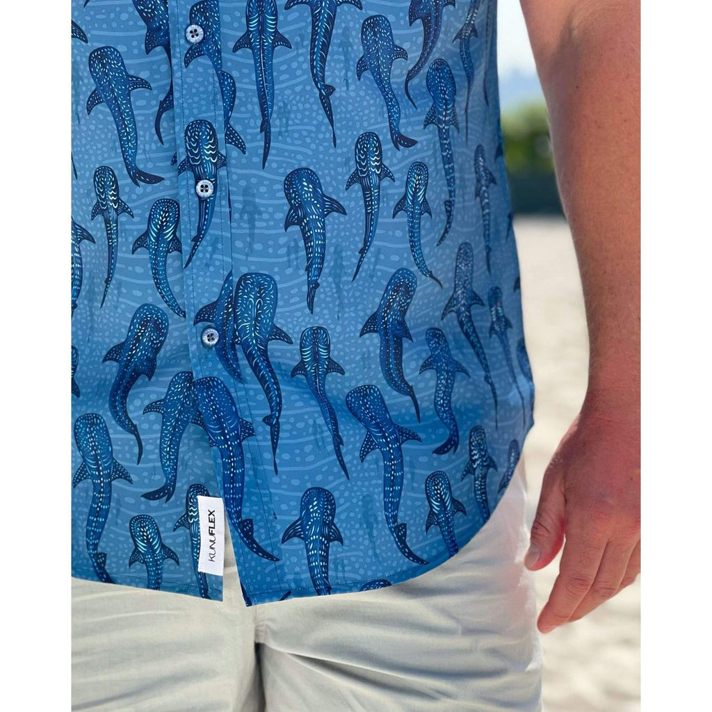 RSVLTS Whale Shark KUNUFLEX Short Sleeve Shirt in Blue — detail 6