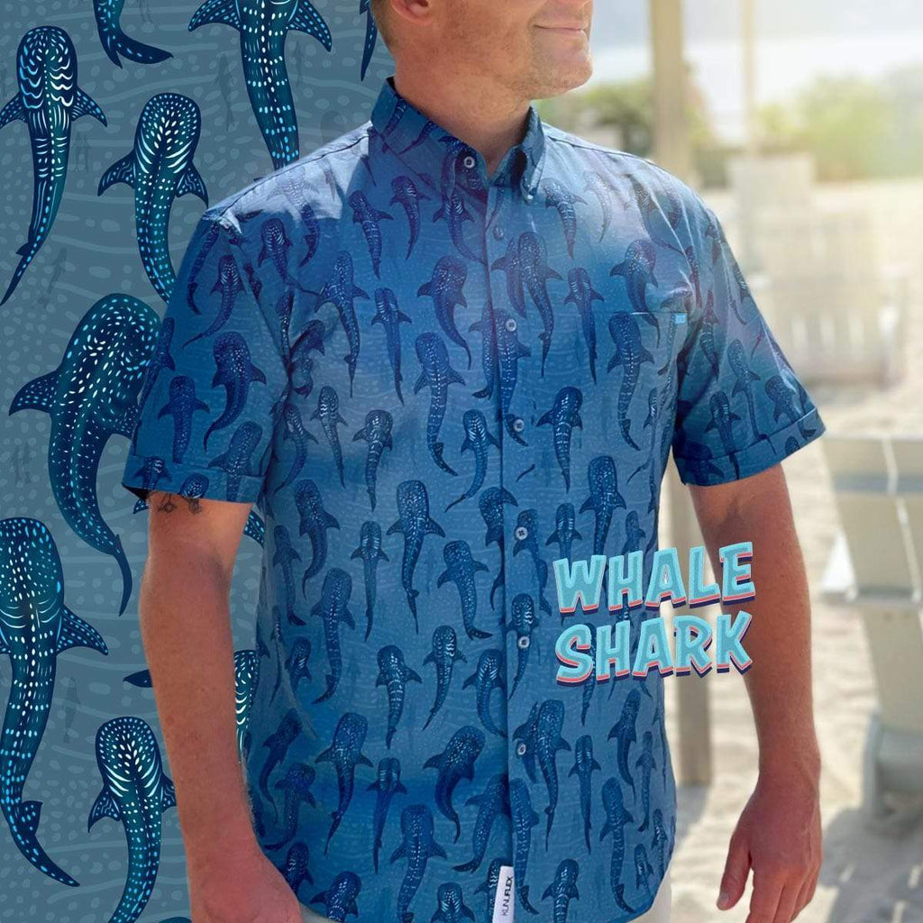 RSVLTS Whale Shark KUNUFLEX Short Sleeve Shirt in Blue — detail 2