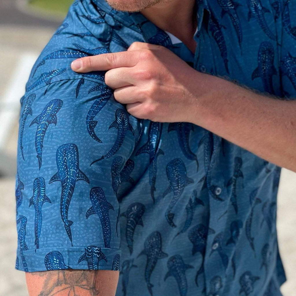 RSVLTS Whale Shark KUNUFLEX Short Sleeve Shirt in Blue — detail 5
