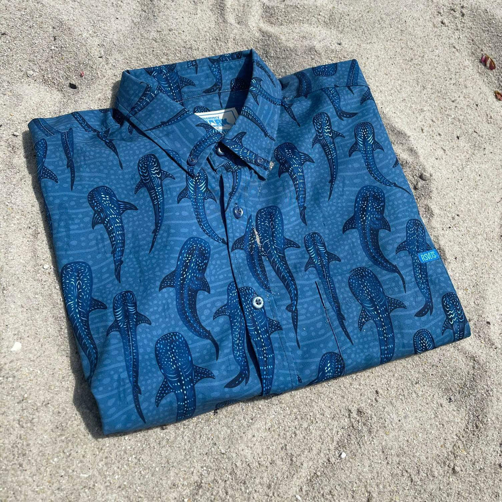 RSVLTS Whale Shark KUNUFLEX Short Sleeve Shirt in Blue — detail 12