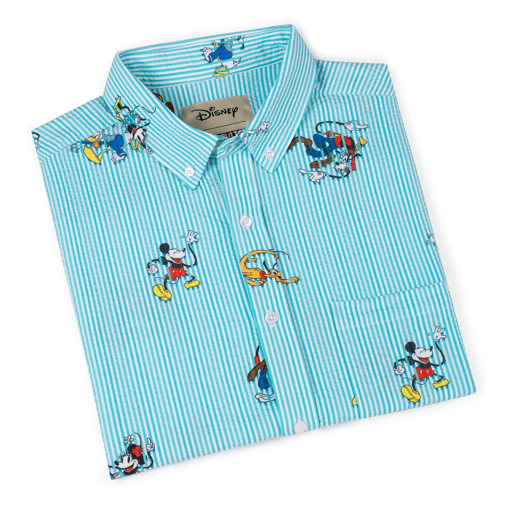 RSVLTS Limber Legends Stretch Seersucker Short Sleeve Shirt in Blue — detail 9