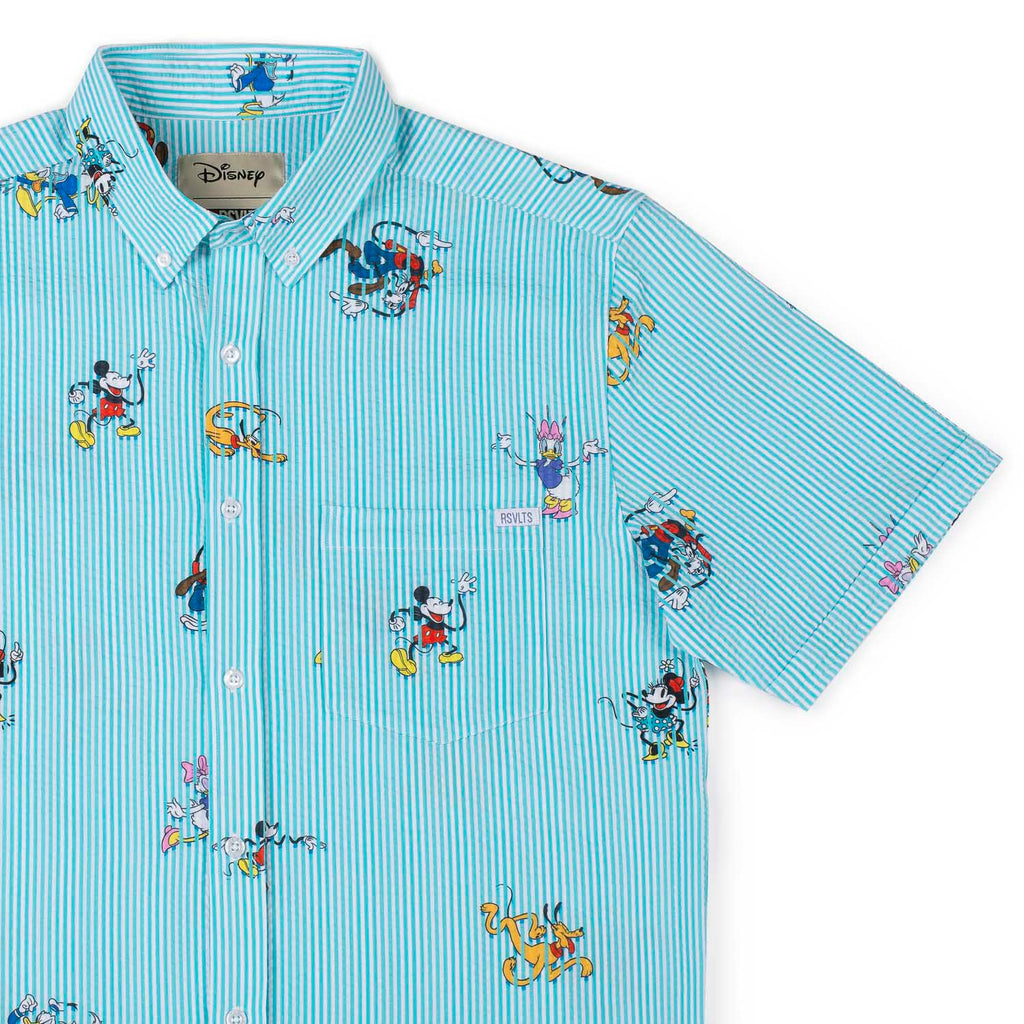 RSVLTS Limber Legends Stretch Seersucker Short Sleeve Shirt in Blue — front view