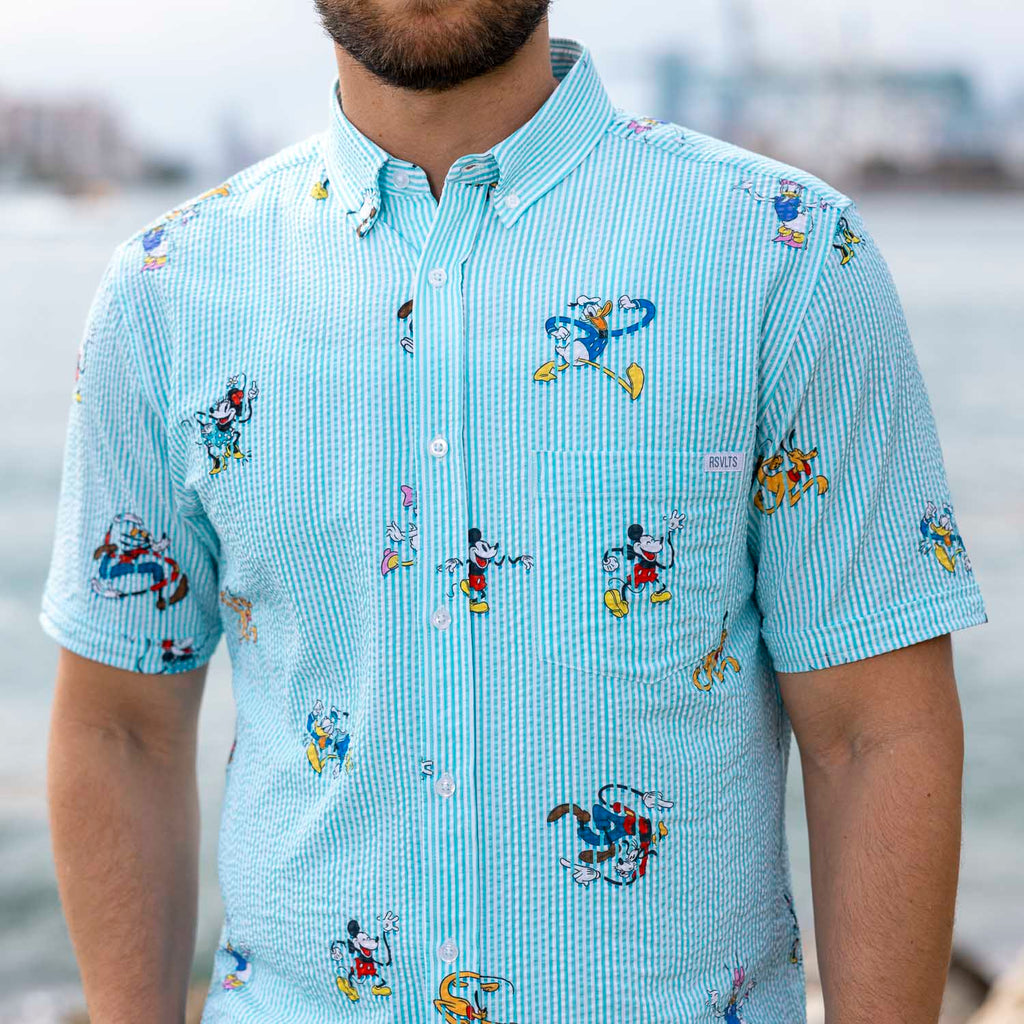 RSVLTS Limber Legends Stretch Seersucker Short Sleeve Shirt in Blue — detail 5