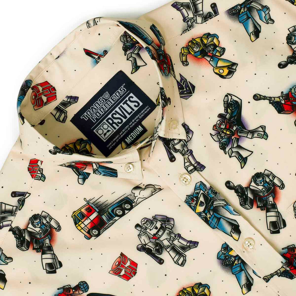 RSVLTS Robots Ink Disguise KUNUFLEX Short Sleeve Shirt in Yellow — detail 6
