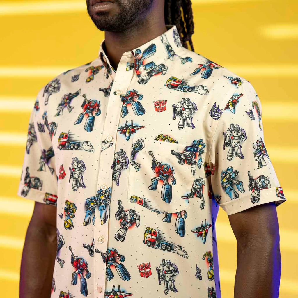 RSVLTS Robots Ink Disguise KUNUFLEX Short Sleeve Shirt in Yellow — front view