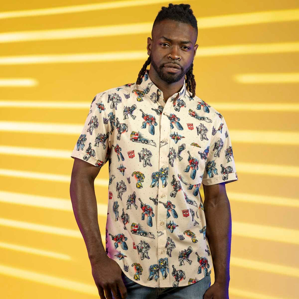 RSVLTS Robots Ink Disguise KUNUFLEX Short Sleeve Shirt in Yellow — detail 3