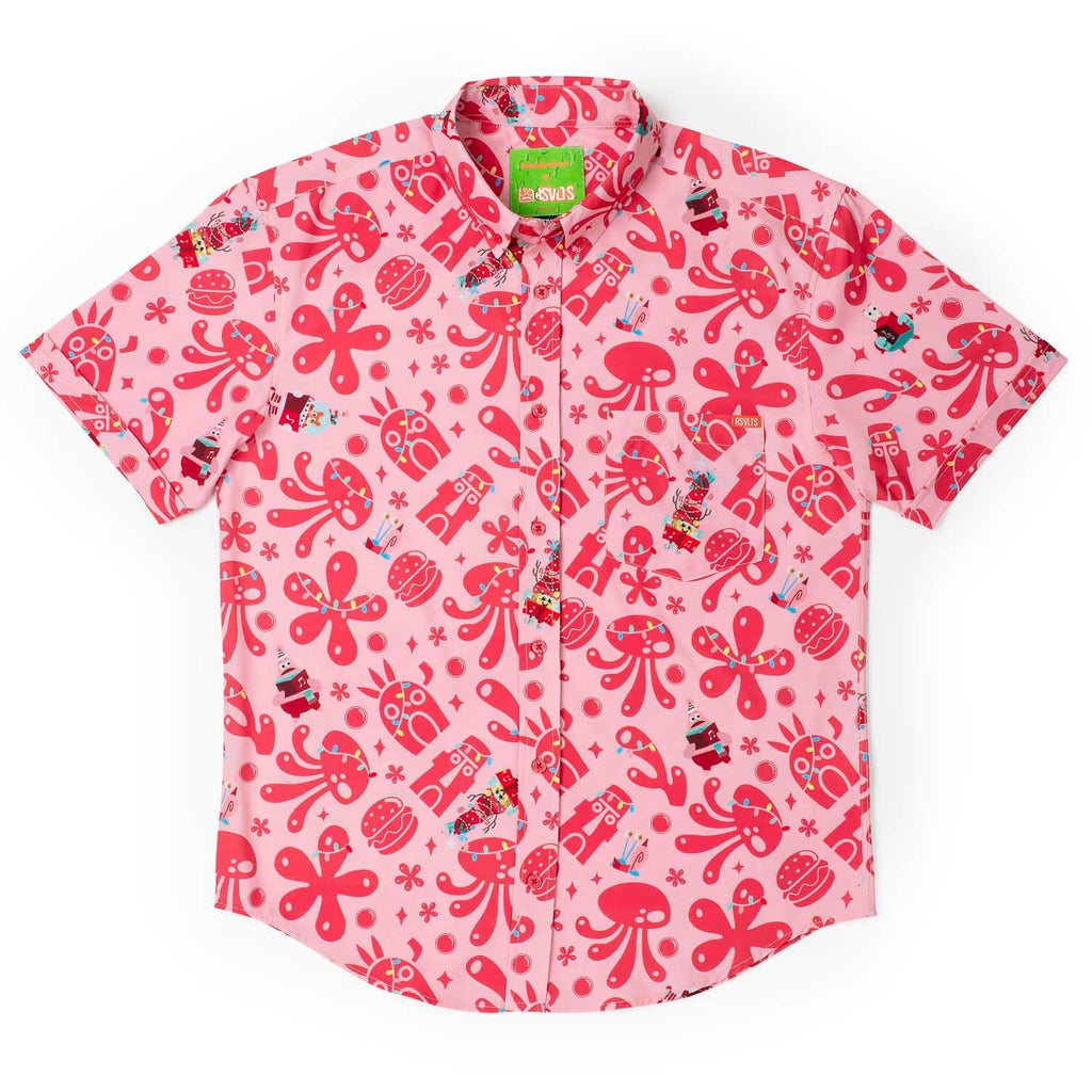 RSVLTS Hollybob Jinglepants KUNUFLEX Short Sleeve Shirt in Red — front view