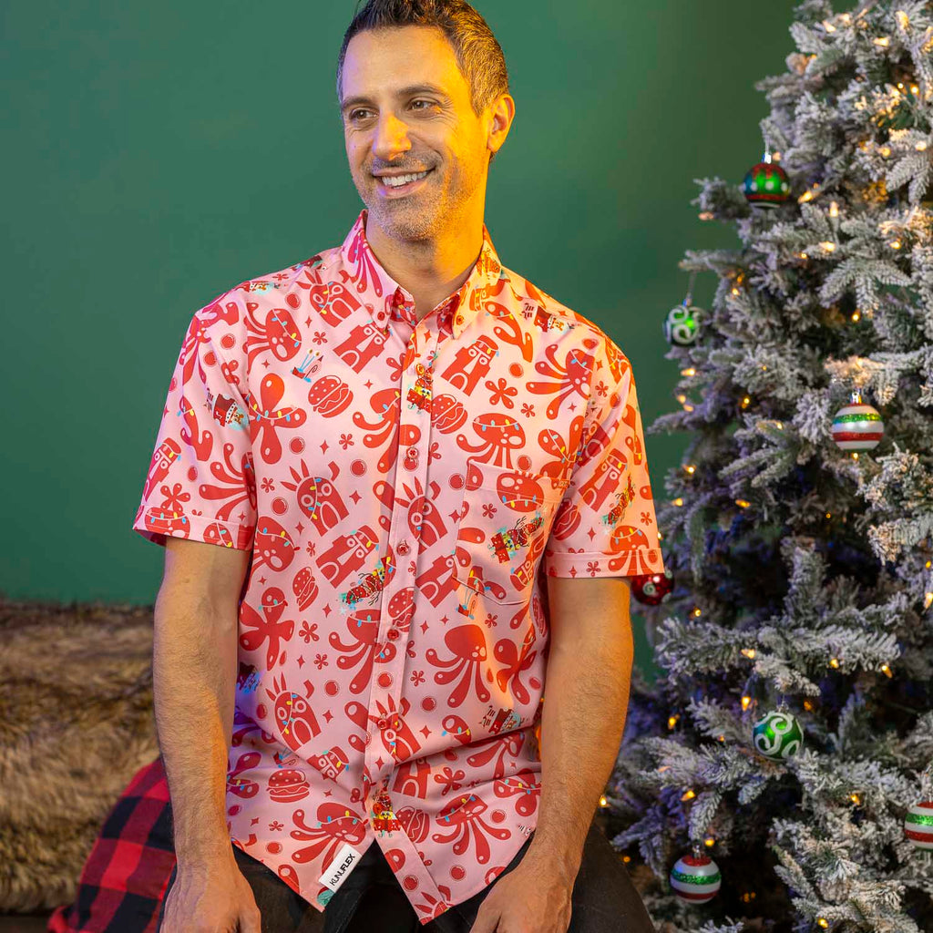 RSVLTS Hollybob Jinglepants KUNUFLEX Short Sleeve Shirt in Red — detail 3