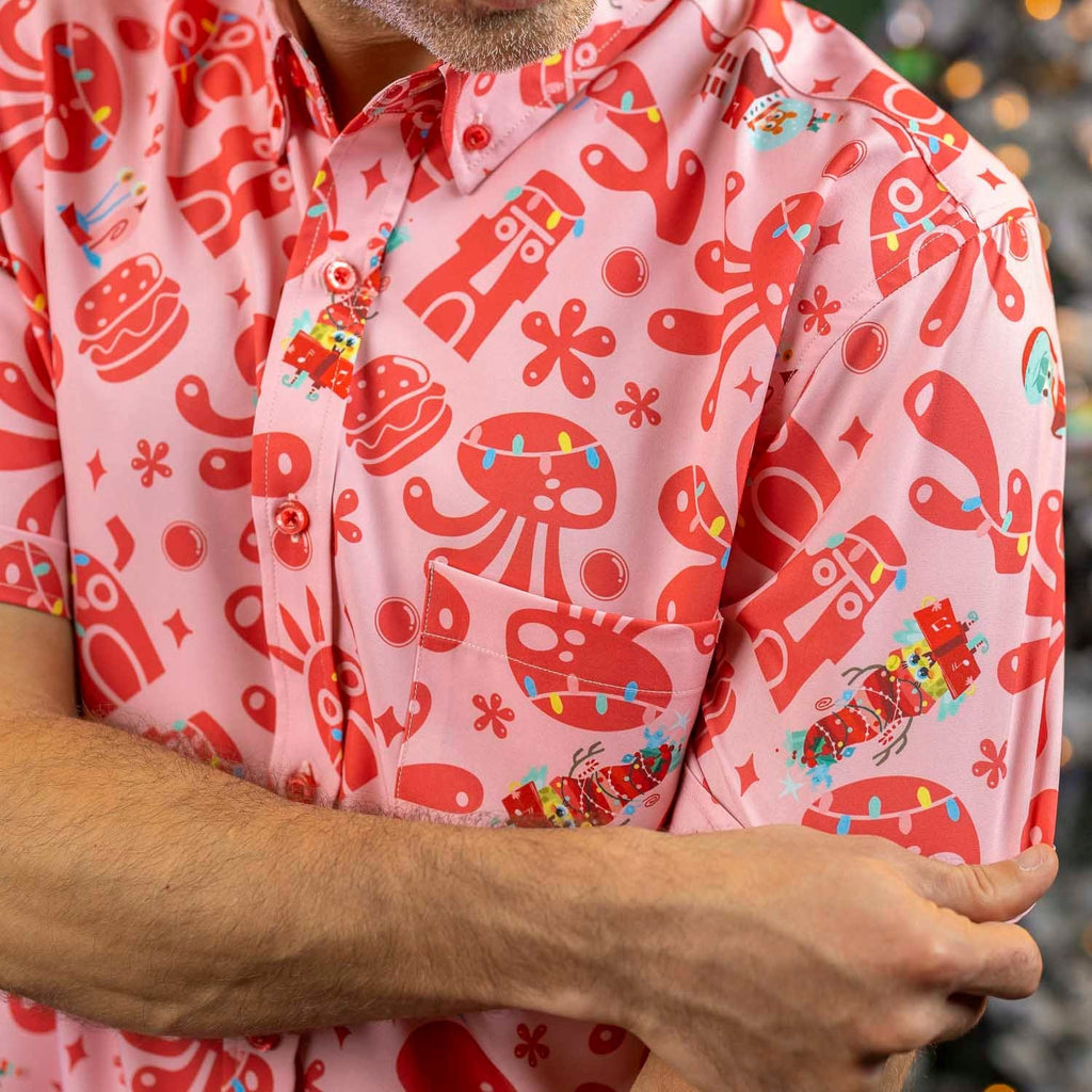 RSVLTS Hollybob Jinglepants KUNUFLEX Short Sleeve Shirt in Red — detail 5