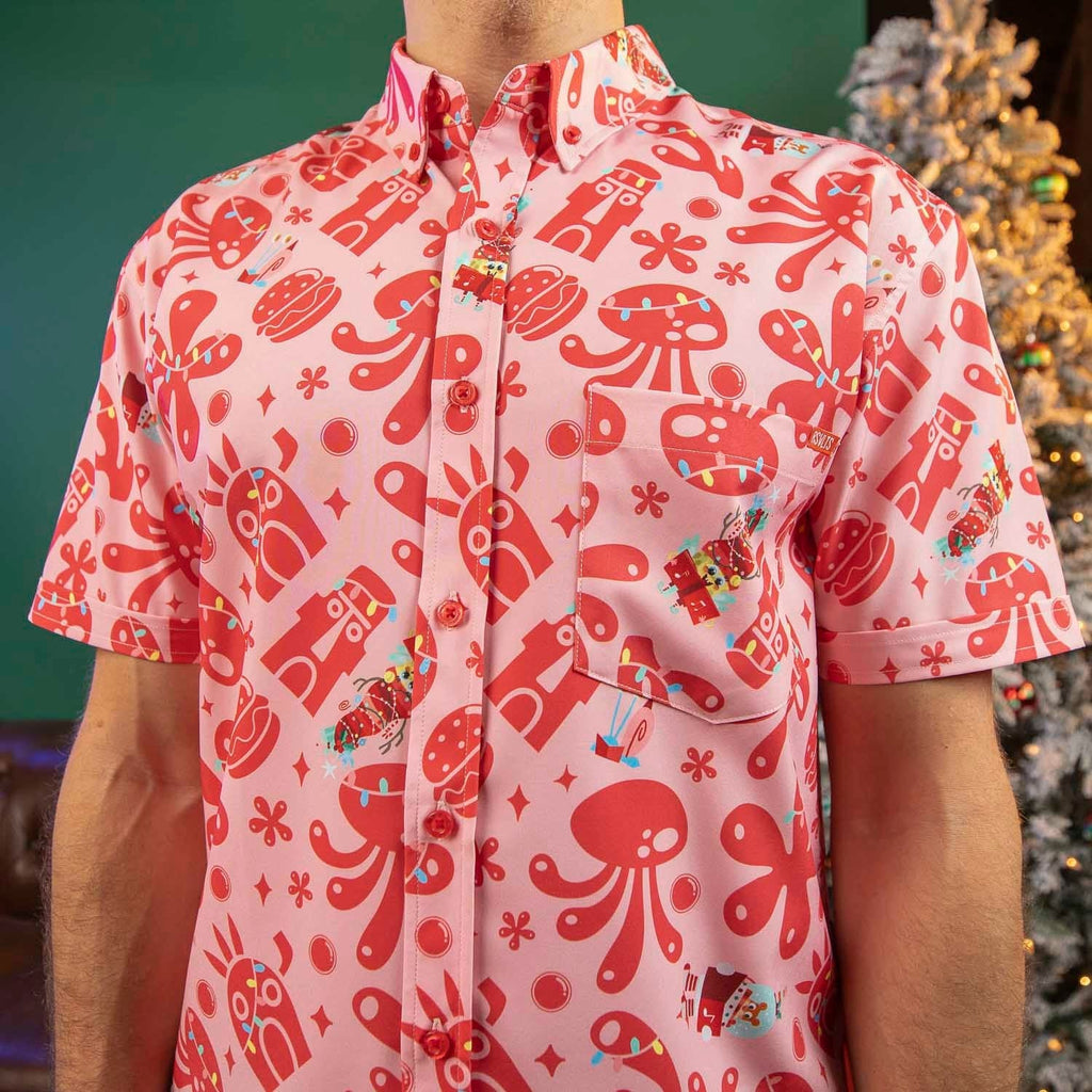 RSVLTS Hollybob Jinglepants KUNUFLEX Short Sleeve Shirt in Red — detail 7