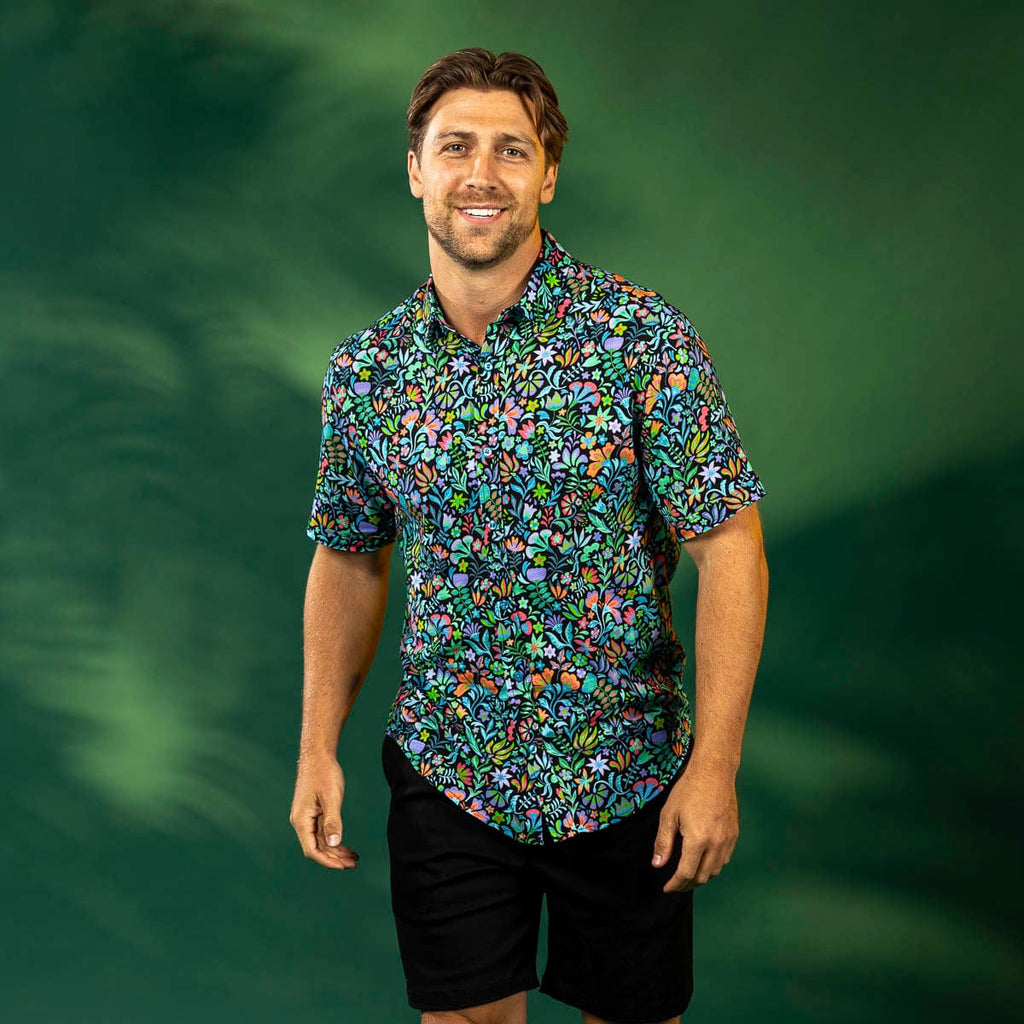 RSVLTS Kaleidos Bamboo Short Sleeve Shirt in Black — detail 4